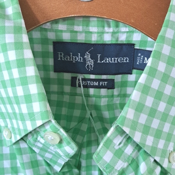 New Ralph Lauren Custom Fit Cotton Green Checkered Men's Button Down Shirt - Picture 4 of 10